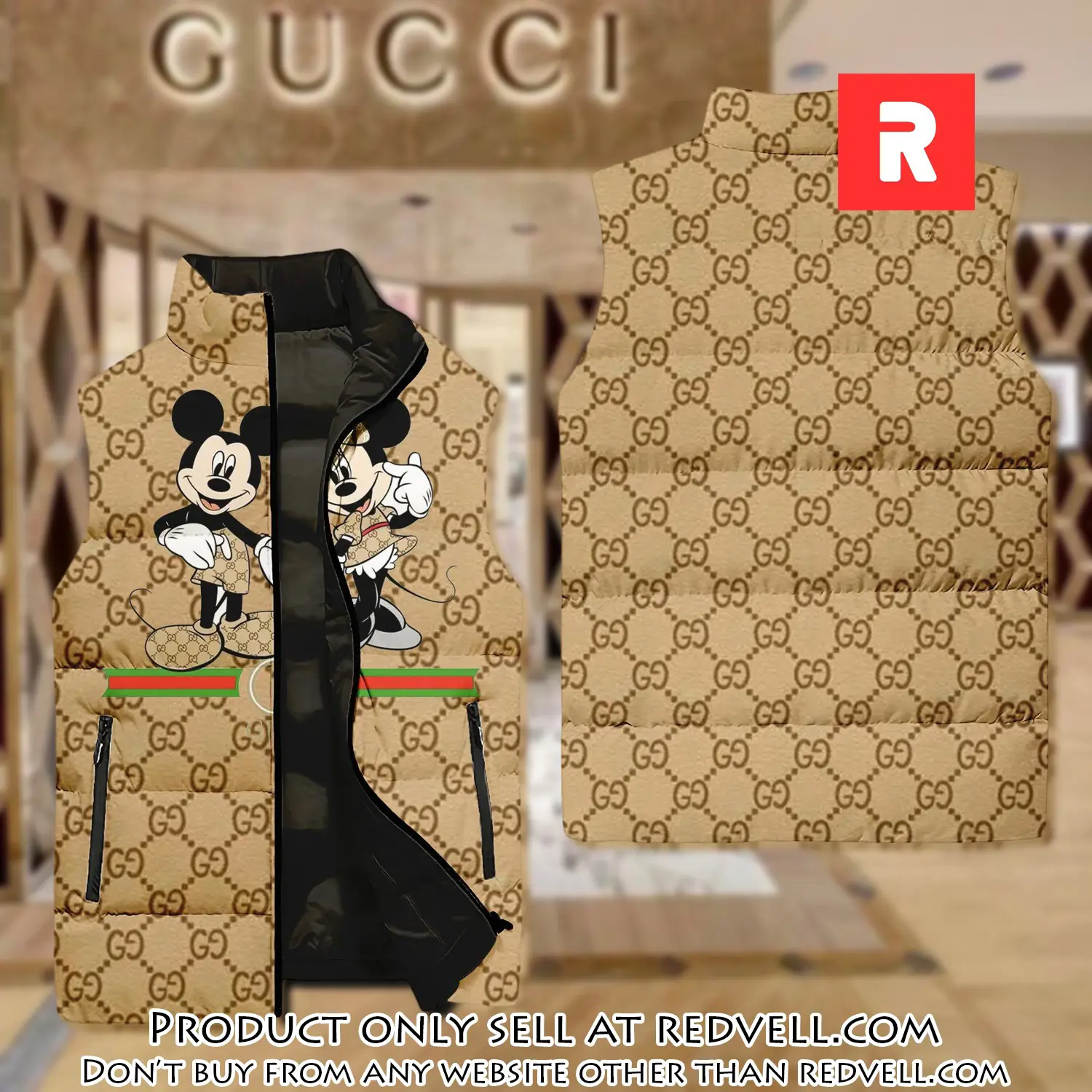 Gucci mickey mouse yellow luxury brand 3d sleeveless down jacket rv5339017